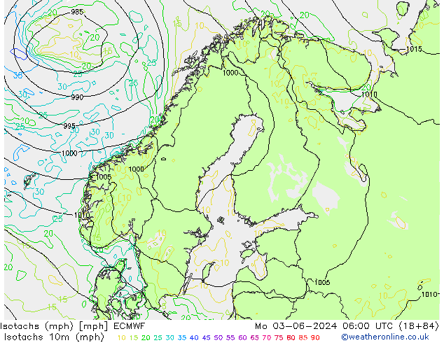 Isotachs (mph) ECMWF  03.06.2024 06 UTC