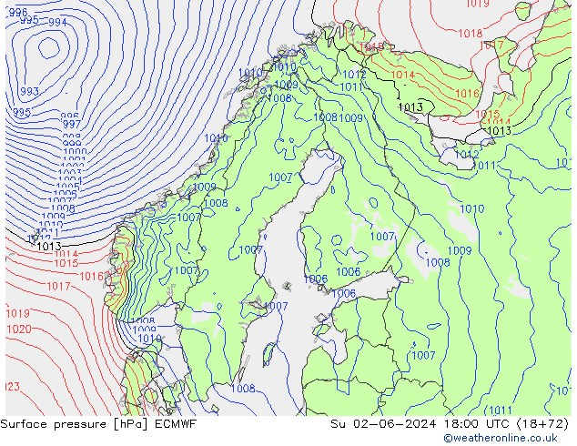 Pressione al suolo ECMWF dom 02.06.2024 18 UTC