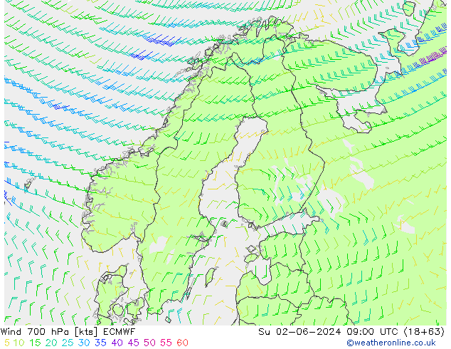Wind 700 hPa ECMWF Su 02.06.2024 09 UTC