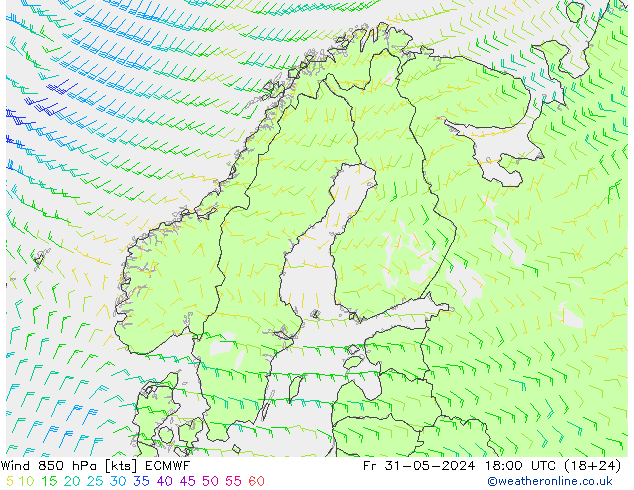 Wind 850 hPa ECMWF Fr 31.05.2024 18 UTC