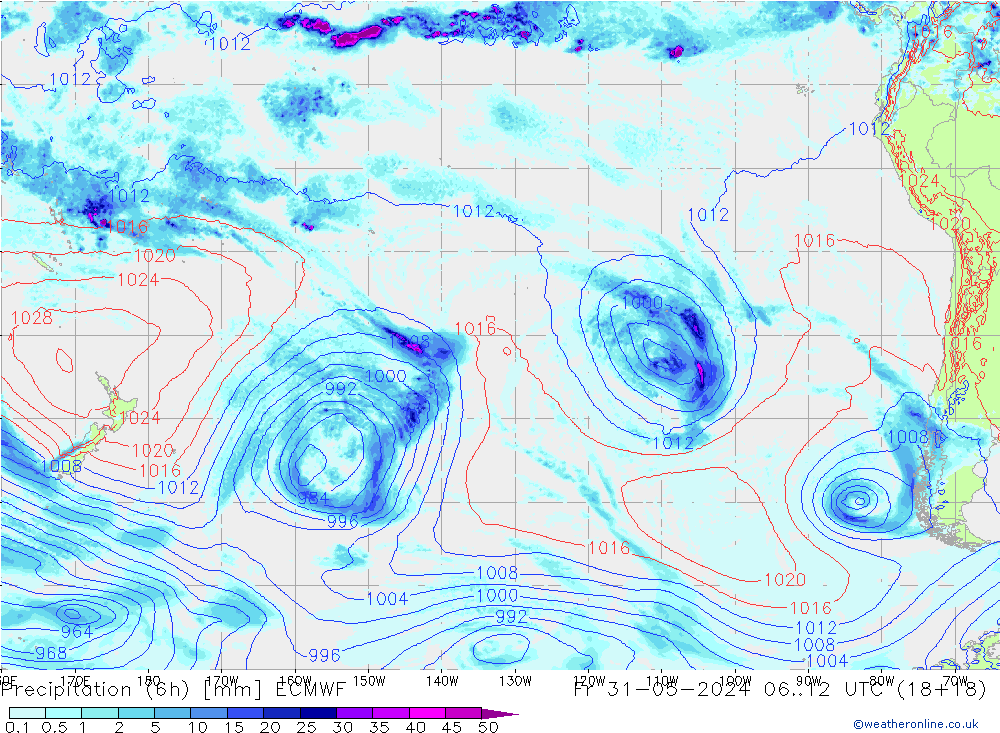 Z500/Rain (+SLP)/Z850 ECMWF Fr 31.05.2024 12 UTC