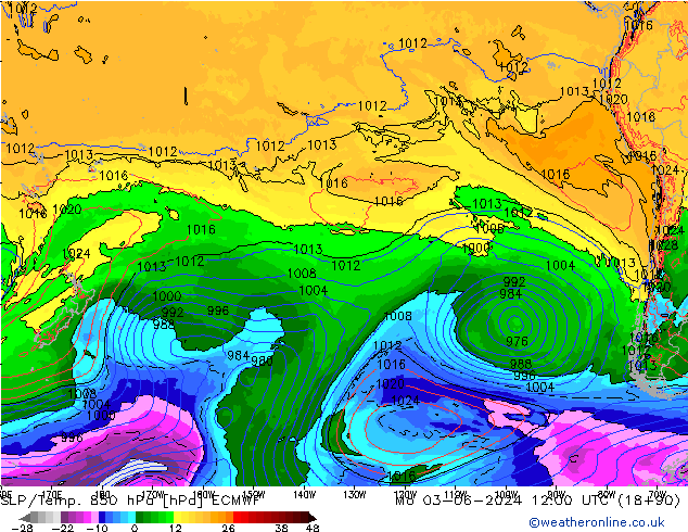 SLP/Temp. 850 hPa ECMWF Mo 03.06.2024 12 UTC