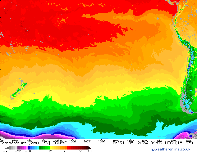 Temperatura (2m) ECMWF ven 31.05.2024 09 UTC