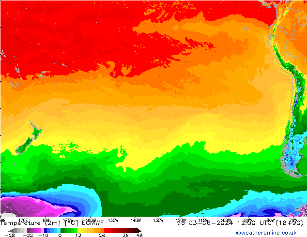 Temperature (2m) ECMWF Mo 03.06.2024 12 UTC