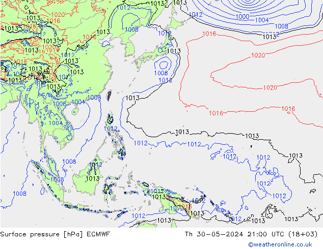 Presión superficial ECMWF jue 30.05.2024 21 UTC