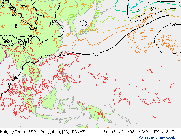 Height/Temp. 850 hPa ECMWF Dom 02.06.2024 00 UTC