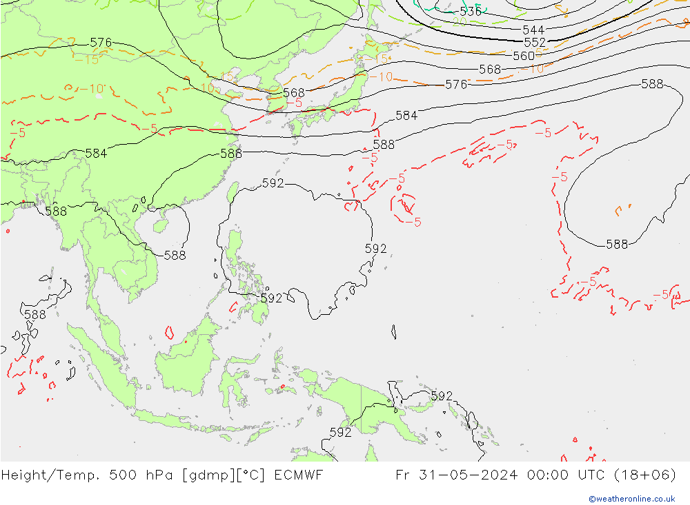 Z500/Rain (+SLP)/Z850 ECMWF Fr 31.05.2024 00 UTC