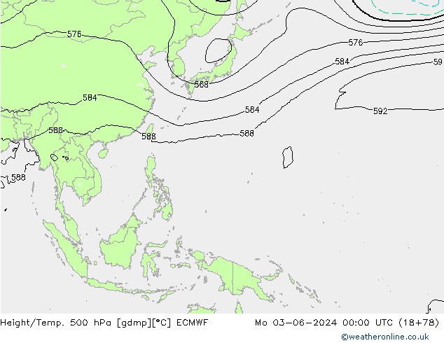 Z500/Rain (+SLP)/Z850 ECMWF Mo 03.06.2024 00 UTC