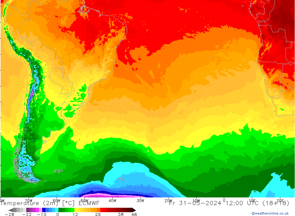 Temperature (2m) ECMWF Fr 31.05.2024 12 UTC