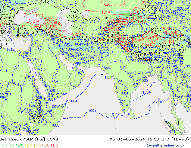 Jet Akımları/SLP ECMWF Pzt 03.06.2024 12 UTC