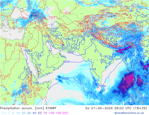 Precipitation accum. ECMWF сб 01.06.2024 09 UTC