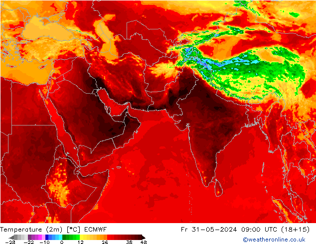 Temperature (2m) ECMWF Fr 31.05.2024 09 UTC