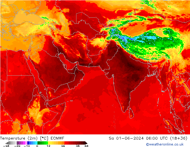 карта температуры ECMWF сб 01.06.2024 06 UTC