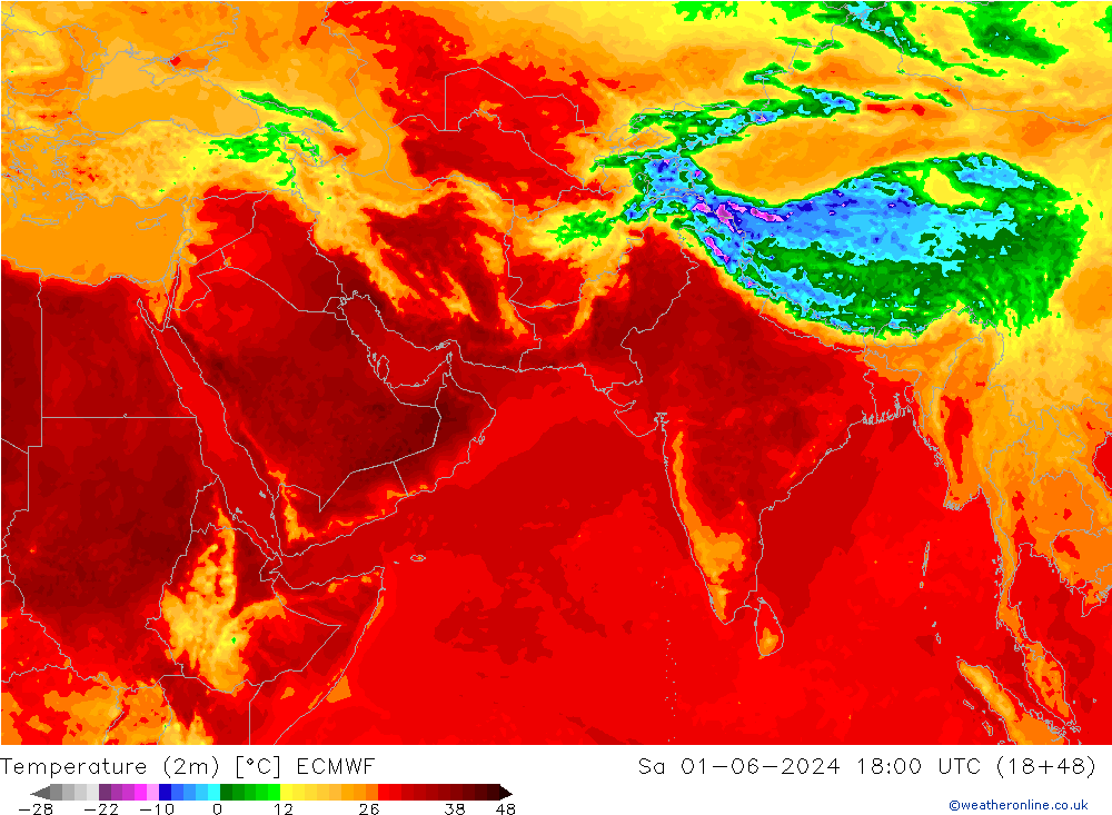Temperatura (2m) ECMWF sáb 01.06.2024 18 UTC