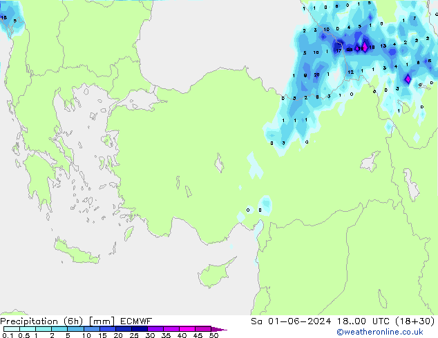 Totale neerslag (6h) ECMWF za 01.06.2024 00 UTC