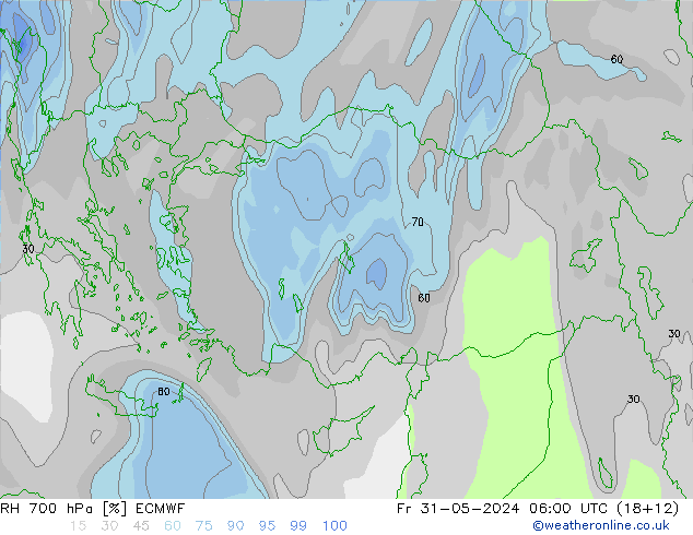 RH 700 hPa ECMWF Fr 31.05.2024 06 UTC