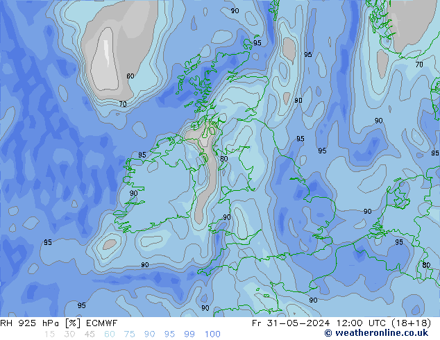 Humidité rel. 925 hPa ECMWF ven 31.05.2024 12 UTC