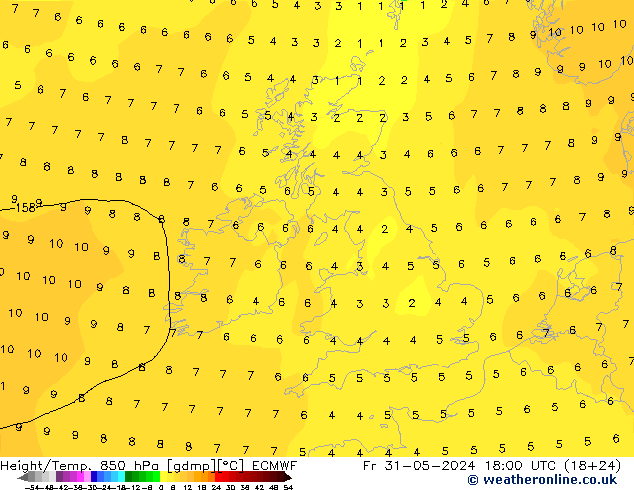 Z500/Rain (+SLP)/Z850 ECMWF Fr 31.05.2024 18 UTC