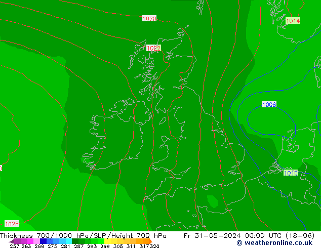 Thck 700-1000 hPa ECMWF Fr 31.05.2024 00 UTC