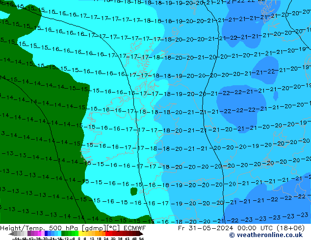 Z500/Regen(+SLP)/Z850 ECMWF vr 31.05.2024 00 UTC