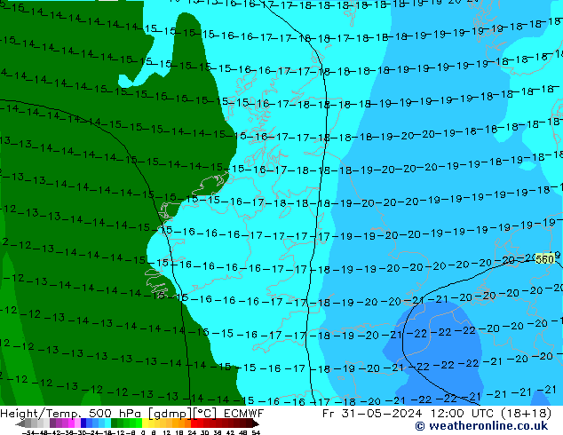 Z500/Rain (+SLP)/Z850 ECMWF Pá 31.05.2024 12 UTC