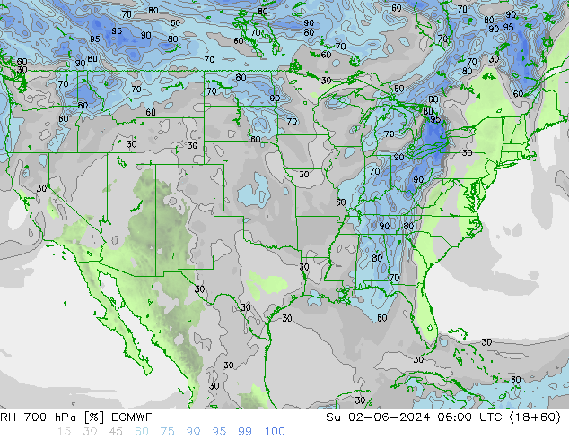 RH 700 hPa ECMWF nie. 02.06.2024 06 UTC