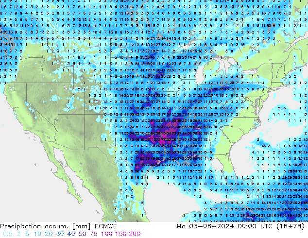 Precipitation accum. ECMWF Mo 03.06.2024 00 UTC