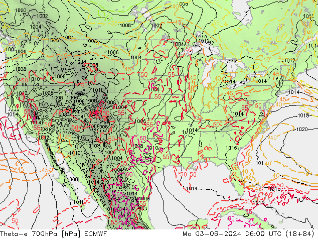 Theta-e 700гПа ECMWF пн 03.06.2024 06 UTC