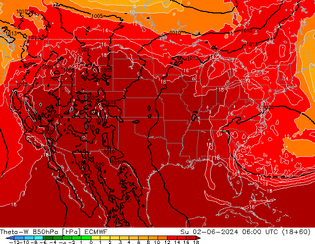 Theta-W 850hPa ECMWF nie. 02.06.2024 06 UTC