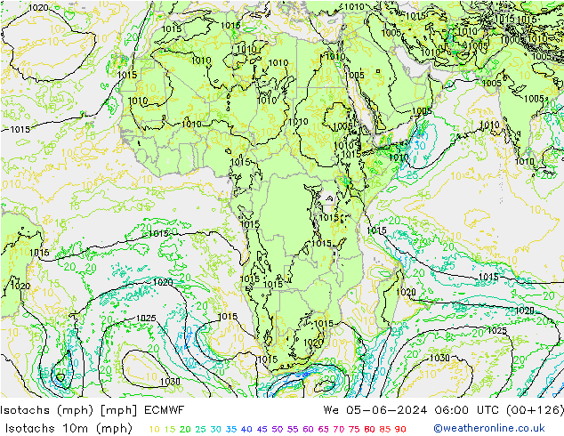 Isotachs (mph) ECMWF  05.06.2024 06 UTC