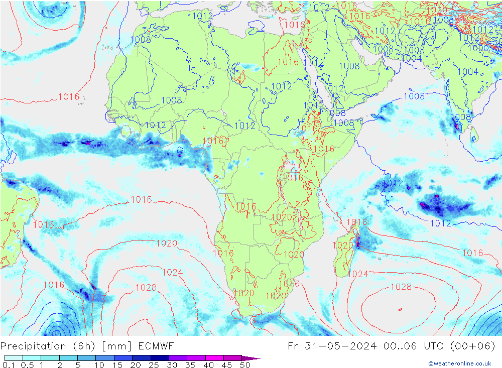 Z500/Rain (+SLP)/Z850 ECMWF Fr 31.05.2024 06 UTC