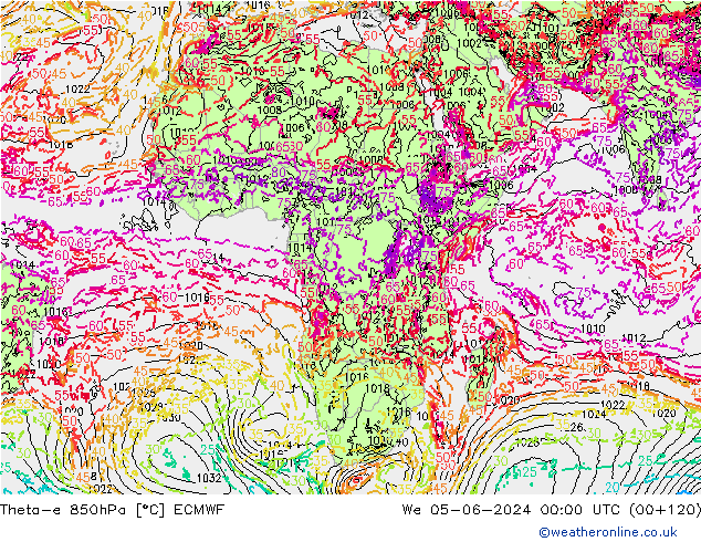 Theta-e 850hPa ECMWF mer 05.06.2024 00 UTC