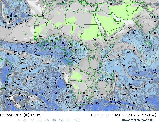 RH 850 hPa ECMWF  02.06.2024 12 UTC