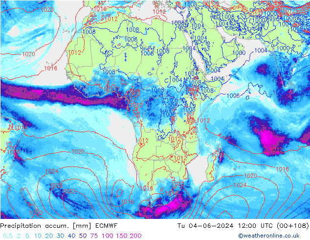 Precipitation accum. ECMWF Tu 04.06.2024 12 UTC