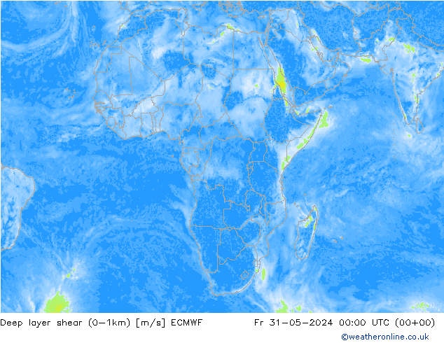 Deep layer shear (0-1km) ECMWF  31.05.2024 00 UTC