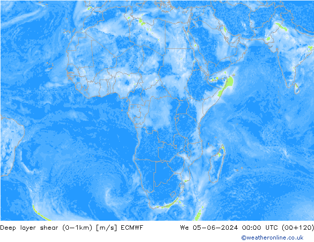 Deep layer shear (0-1km) ECMWF  05.06.2024 00 UTC