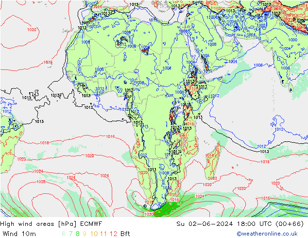 High wind areas ECMWF Вс 02.06.2024 18 UTC