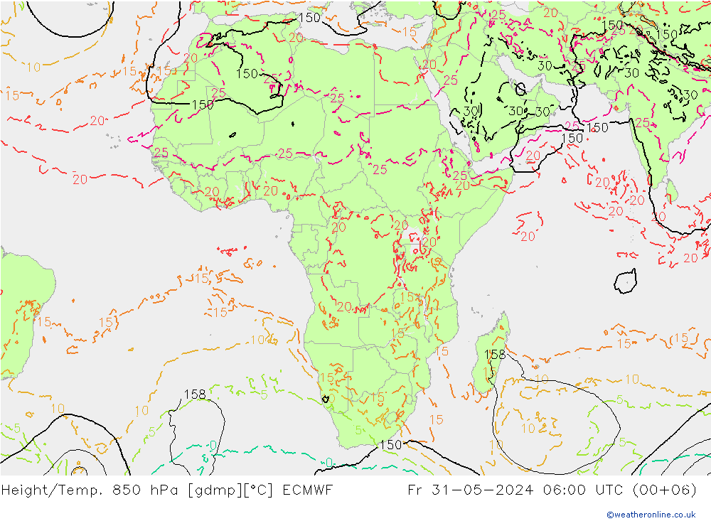 Z500/Rain (+SLP)/Z850 ECMWF Fr 31.05.2024 06 UTC