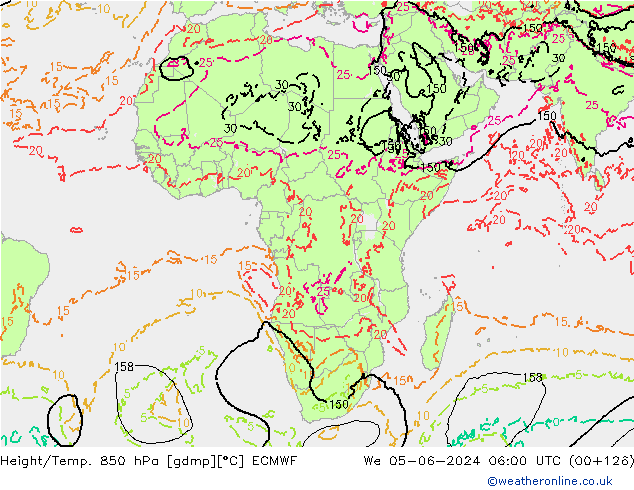 Yükseklik/Sıc. 850 hPa ECMWF Çar 05.06.2024 06 UTC