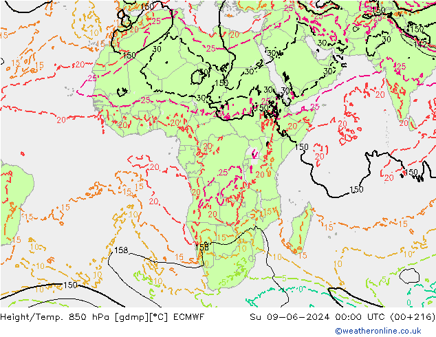 Z500/Rain (+SLP)/Z850 ECMWF  09.06.2024 00 UTC