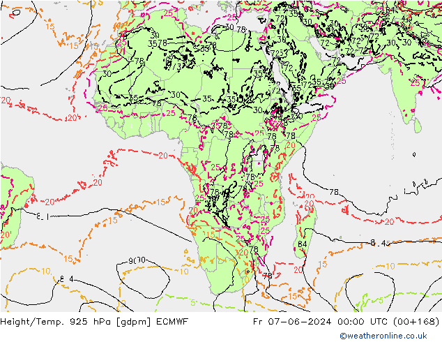 Height/Temp. 925 hPa ECMWF Fr 07.06.2024 00 UTC