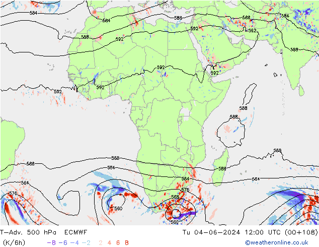 T-Adv. 500 hPa ECMWF mar 04.06.2024 12 UTC