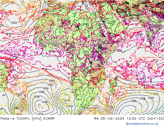 Theta-e 700hPa ECMWF wo 05.06.2024 12 UTC