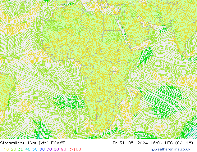 Streamlines 10m ECMWF Fr 31.05.2024 18 UTC