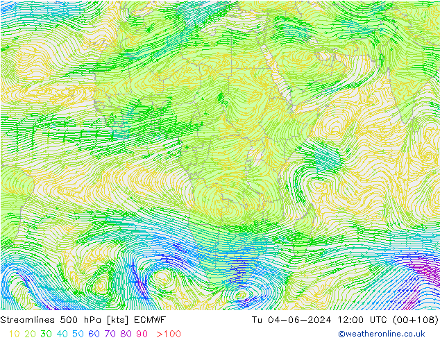 Streamlines 500 hPa ECMWF Tu 04.06.2024 12 UTC