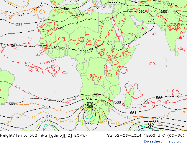 Height/Temp. 500 hPa ECMWF dom 02.06.2024 18 UTC