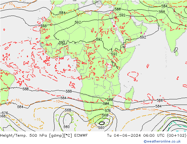 Yükseklik/Sıc. 500 hPa ECMWF Sa 04.06.2024 06 UTC