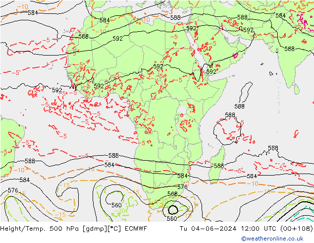 Z500/Rain (+SLP)/Z850 ECMWF Di 04.06.2024 12 UTC