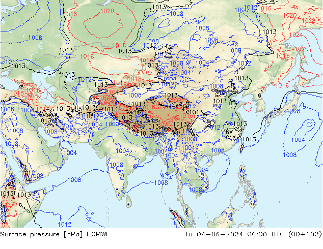 приземное давление ECMWF вт 04.06.2024 06 UTC