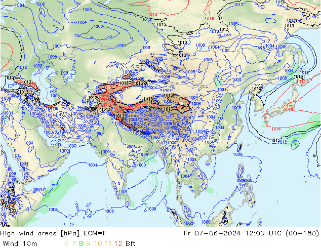 High wind areas ECMWF Fr 07.06.2024 12 UTC